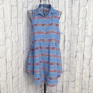 ENTRO Aztec Pattern‎ Button Up Sleeveless Blouse Medium